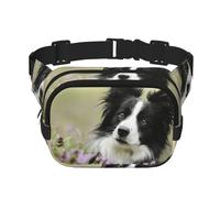Border Collie Césped Negro Border Collie Mascotas,Riñonera Cuadrada de Doble Capa, Bolso de Viaje, Bolso Informal para el Pecho.