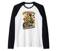 Border Collie Comer Pizza en una Moto DIGOR Camiseta Manga Raglan