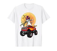 Border Collie Dabbing Dog Witch Monster Truck Halloween Camiseta gráfica económica, Hombre, Blanco, M