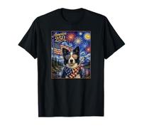 Border Collie Dog Art on America 250, Bandera Estadounidense del 4 de Julio Camiseta
