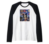 Border Collie Dog Art on America 250, Bandera Estadounidense del 4 de Julio Camiseta Manga Raglan