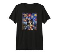 Border Collie Dog Art on America 250, Bandera Estadounidense del 4 de Julio Camiseta Premium