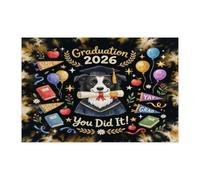 Border Collie Dog Congrats Grad - Rompecabezas de 1000 piezas para adultos, rompecabezas impresos de madera dorada y negra, decoraciones de patrón de clase de 2026 para fiestas de entretenimiento