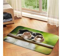 Border Collie Dog Green,Waterproof Pet Feeding Mat,PU Leather Placemats for Cat Dog Water Bowl,Food Mats,30x45cm