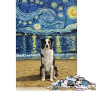 Border Collie Dog on Beach with Starry Night Puzzles Imposible,desafío para Adultos Juego Educativo 1000 Piezas Obra De Arte De Juego De para Adultos, Regalos A Partir De 14 Años 500pcs (52x38cm)