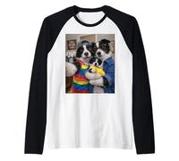 Border Collie Dos Mamás Vida Selfie Día de la Madre Orgullo Mamá Camiseta Manga Raglan