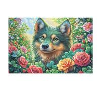 Border Collie en el arbusto de Rosas Puzzles 1000 Piezas Actividad Familiar Flora Meadow Bloom Rompecabezas 3D para Familia Juguete Educativo Aliviar Estrés Decoración Hogar 1000 PCS