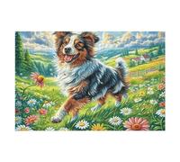 Border Collie en el Campo de Flores Rompecabezas 1000 Piezas Cartón para Parejas Actividad Tiempo Libre Terapia Relajación Decoración Salón Regalo Sorpresa 1000 PCS/75x50cm