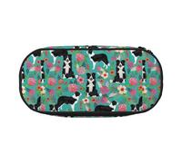 Border Collie - Estuche para lápices con estampado floral, espacioso, con cremallera, alta capacidad, herramientas de maquillaje, suministros de oficina, Negro, One Size, Lindo