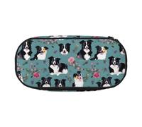 Border Collie - Estuche para lápices con estampado floral, espacioso, con cremallera, alta capacidad, herramientas de maquillaje, suministros de oficina, Negro, One Size, Lindo