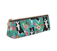 Border Collie Florals - Funda de piel con triángulo multifuncional, bolsa de almacenamiento portátil para maquillaje y papelería, color blanco, talla única, ligera, Blanco, One Size, Ligero
