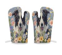 Border Collie Florals - Manopla de horno antideslizante, mini guante de cocina resistente al calor, guantes de cocina suaves y cómodos, guantes de cocina para colgar, guantes de cocina, 1 par