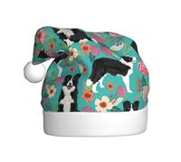 Border Collie flores estampado gorro de Papá Noel para mujeres adultas, hombres, sombrero de Navidad para Año Nuevo, fiesta, fiesta, fiesta