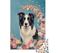 Border Collie Flores Puzzle 1000 Piezas Impresión De Alta Definición, Puzzle De Madera, para Adultos Y Niños, Rompecabezas Juego De Retos, Pasatiempo Creativo 1000pcs (75x50cm)