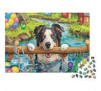 Border Collie Holds Log in Water Puzzle 1000 Piezas - Adultos, Regalo, Juego Familiar, Mascotas Rompecabezas, Decoración del Hogar 52x38cm/1000pcs