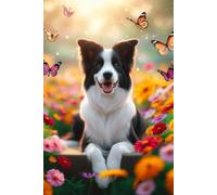 Border Collie in a field of colorful flowers Notebook - Large 6 x 9 inches - 127 Pages