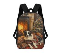 Border Collie in Christmas Sweater by Fireplace Christmas Dog Wall Art Mochila Escolar Infantil Impresa En 3D Para Niños, Mochilas De Viaje, Bolsas Para Libros Para Niños Estudiantes De Primaria 17i