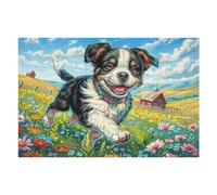 Border Collie in Flowers Puzzle 1000 Piezas Aliviar Estrés Profundo Rompecabezas Familiar para Hombres Y Mujeres Obra De Arte Decorativo Hogar 1000 PCS