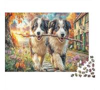 Border Collie Jigsaw Puzzle 1000 Pieces for Adults Two Dogs Carrying A Stick Impossible Game | Gift for Families & Teens 52x38cm/1000pcs