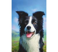 Border Collie Journal - Long Haired, Oil Painting Portrait Style in Nature: Lined Notebook for Dog Lovers of Collies