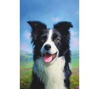 Border Collie Journal - Long Haired, Oil Painting Portrait Style in Nature: Lined Notebook for Dog Lovers of Collies