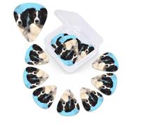 Border Collie - Juego de 12 púas de celuloide de diferentes grosores para guitarra con caja de almacenamiento de púas de guitarra, púa de guitarra personalizada para púas de guitarra acústica