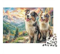 Border Collie Landscape Extra Thick Cardboard Arte de los Cachorros de montaña Jigsaw Puzzle Adults Age 12 Up Brain Training Travel Activity Ideal Gift for Teen Puzzle Lovers 12 18 38x26cm/1000pcs