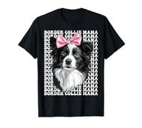 Border Collie Mama Dog Mom Mom Día de la Madre Coqueta Bow Rosa Camiseta