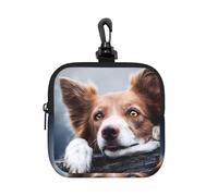 Border Collie marrón Bokeh Dios con Ojos Amarillos,Bolsa de Almacenamiento Cuadrada con Cremallera, Monedero de Neopreno, Carteras pequeñas, Monedero pequeño, Monedero