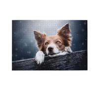 Border Collie marrón Bokeh Dios con Ojos Amarillos, Rompecabezas de 1000 Piezas, Rompecabezas de Madera para Toda la Familia, decoración de Pared para Adultos y Adolescentes.