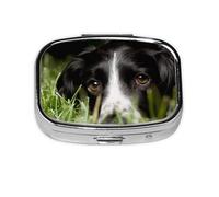 Border Collie Mascotas Hierba Border Collie Negro, Pastillero cuadrado para bolsillo o monedero, pequeño contenedor de pastillas, organizador de pastillas de viaje