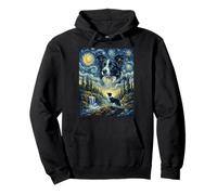 Border Collie Perro Luna Aullando Noche Estrellada Estilo Van Gogh Sudadera con Capucha