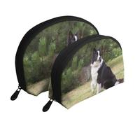 Border Collie Perro Malo, Bolsa de Maquillaje de Concha, Monedero pequeño para Mujer, Bolsa de artículos de tocador, Bolsa de cosméticos, 2 Piezas