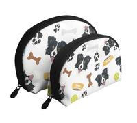 Border Collie Perro Sonriente, Bolsa de Maquillaje de Concha, Monedero pequeño para Mujer, Bolsa de artículos de tocador, Bolsa de cosméticos, 2 Piezas