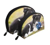 Border Collie Perros Cachorro Mascotas Borde Negro, Bolsa de Maquillaje de Concha, Monedero pequeño para Mujer, Bolsa de artículos de tocador, Bolsa de cosméticos, 2 Piezas
