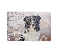 Border Collie Perros Negros Blancos como la Nieve en Invierno,Rompecabezas de Madera de 1000 Piezas para Adultos y Adolescentes.