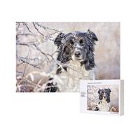 Border Collie Perros Negros Blancos como la Nieve en Invierno,Rompecabezas de Madera de 300 Piezas, Juego Familiar, Rompecabezas para Adultos, Adolescentes, decoración del hogar