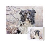 Border Collie Perros Negros Blancos como la Nieve en Invierno,Rompecabezas de Madera de 500 Piezas, Juego Familiar, Rompecabezas para Adultos, Adolescentes, decoración del hogar
