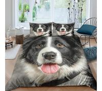 border collie pet style Funda Edredon Microfibra Suave 3 Piezas Compuesto Estampado 3D border collie pet estilo Funda de Edredón con Funda de Almohada Transpirable for Adolescentes Single（135x200cm）