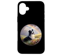 Border Collie Rainbow Bridge Pintura Conmemorativa de Perro Colorido Carcasa para iPhone 16 Plus
