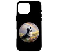 Border Collie Rainbow Bridge Pintura Conmemorativa de Perro Colorido Carcasa para iPhone 16 Pro MAX