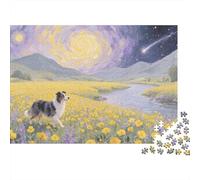 Border Collie Rompecabezas 1000 Piezas Border Collie paseando en mar de Flores, para Adultos - Familiar & Decoración En Madera 1000pcs (75x50cm)