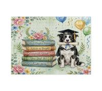 Border Collie - Rompecabezas de 500 piezas con diseño de perro Felicitaciones de graduación para adultos, rompecabezas de madera de libro de graduación, decoración de patrón de clase de 2026 para
