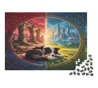 Border Collie Ruinas Fantásticas Puzzle de 1000 Piezas Papel Puzzle para Adultos Ciudad Mágica Relajación Decoración Hogar Regalo 38x26cm/1000pcs