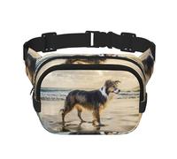 Border Collie Sea Sky Dog,Riñonera Cuadrada de Doble Capa, Bolso de Viaje, Bolso Informal para el Pecho.