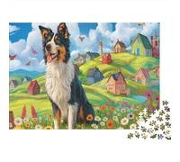 Border Collie Sits by Windmill in Field Puzzle 1000 Piezas Desafiante Adultos - Mascotas Rompecabezas, Regalo, Juego Familiar, Decoración del Hogar 70x50cm/1000pcs