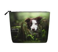 Border Collie Stone, Color marrón Dulce, Perros y Mascotas,Neceser de Maquillaje de imitación Lino, Neceser de Viaje portátil