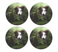 Border Collie Stone Sweet Brown Perros Mascotas,Posavasos Redondos de Corcho MDF, Almohadilla para Tazas, Juego de 4 Posavasos para Bebidas