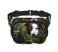 Border Collie Stone Sweet Brown Perros Mascotas,Riñonera Cuadrada de Doble Capa, Bolso de Viaje, Bolso Informal para el Pecho.