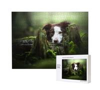 Border Collie Stone Sweet Brown Perros Mascotas,Rompecabezas de Madera de 500 Piezas, Juego Familiar, Rompecabezas para Adultos, Adolescentes, decoración del hogar